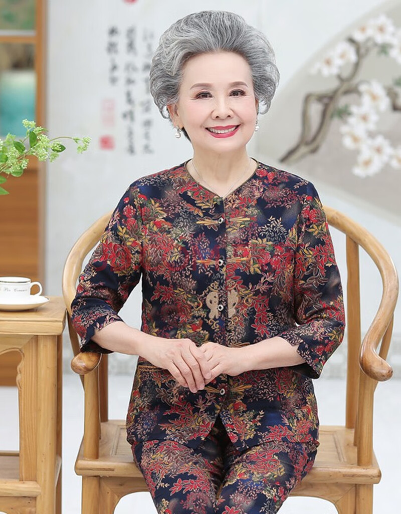 莲简中老年人太太夏装女60-70中袖套装老人夏天衣服80-90岁奶奶装秋季