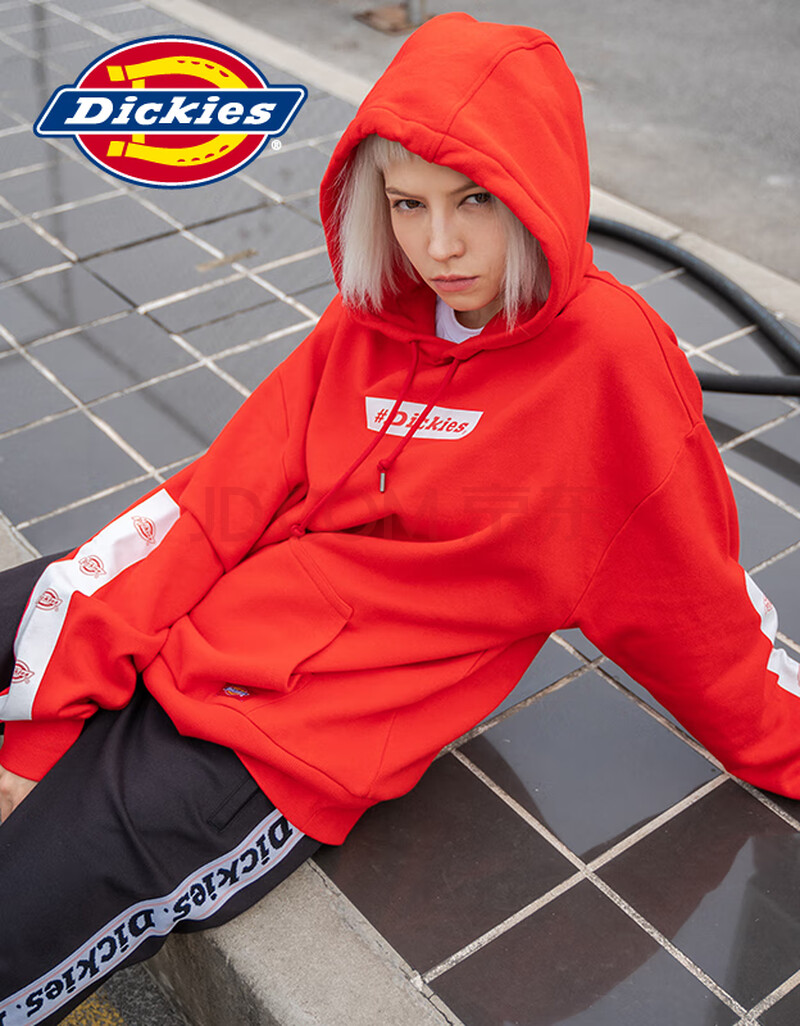 dickies 秋冬两袖印花连帽情侣卫衣新年款后背人字带中性卫衣dk007566