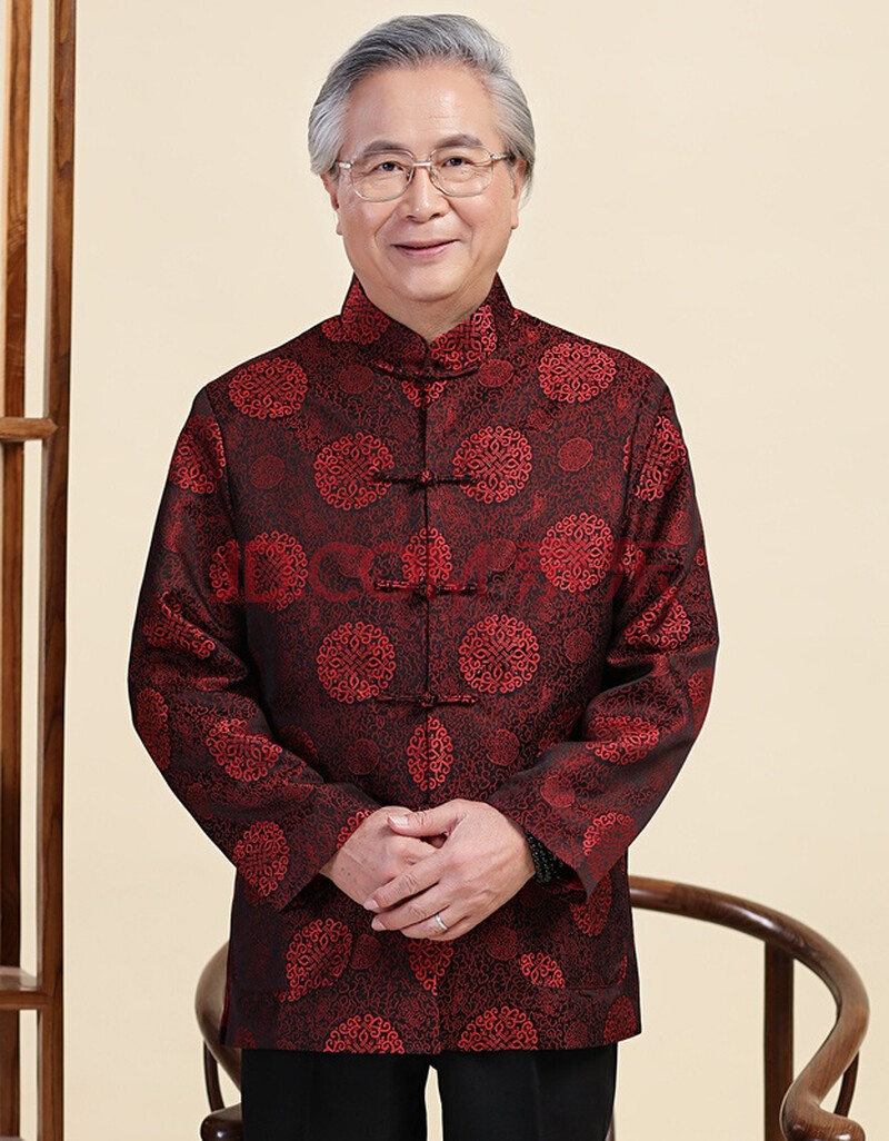 春秋装中国风中老年人过寿星生日爸爸情侣外套红色唐装男加肥加大码 b