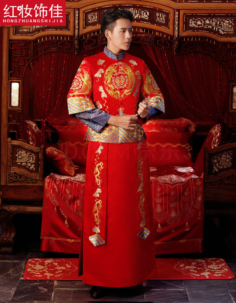 红妆饰佳秀禾服2022新款男古装结婚礼服敬酒服新郎中式婚服马褂长衫