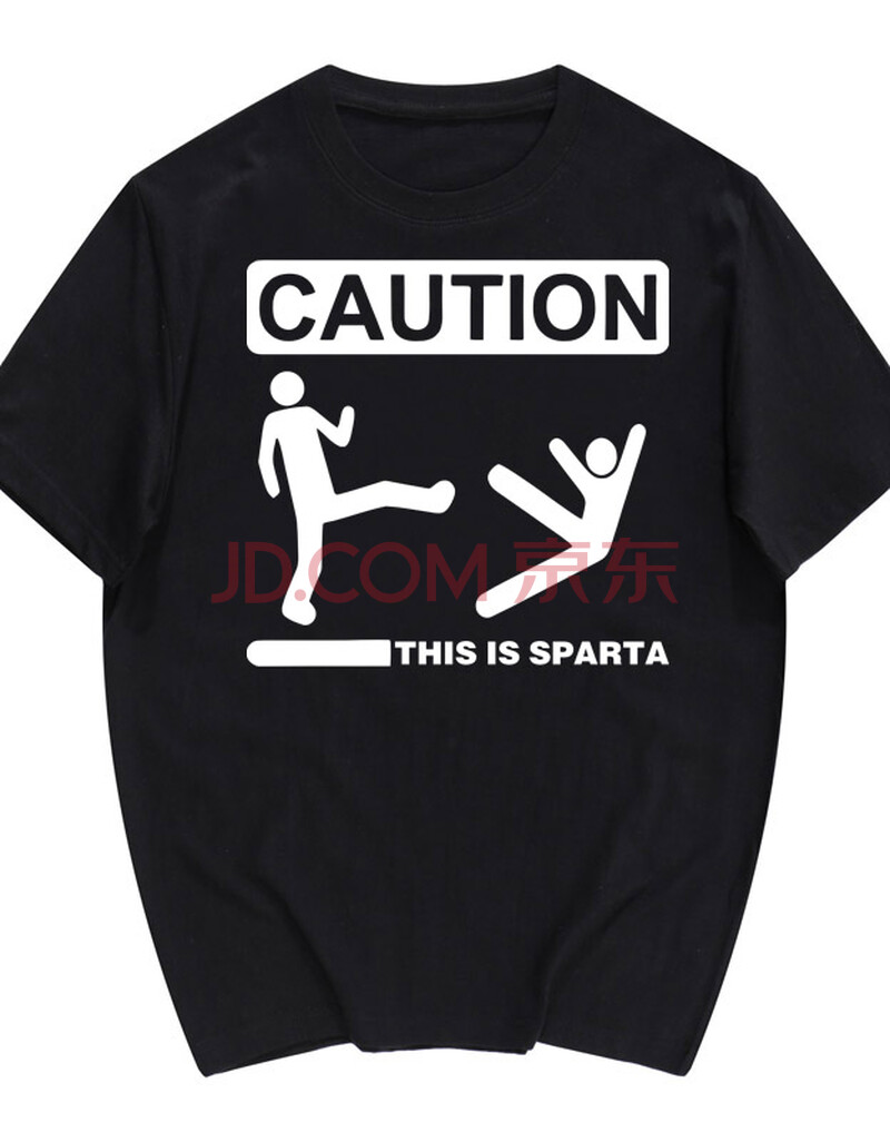 caution this is sparta 搞笑恶搞 男士夏季短袖t恤半袖体恤 黑色 l