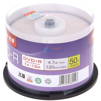 
                                                                                纽曼（Newsmy）DVD+R光盘/刻录盘 炫光系列 16速4.7G 桶装50片                