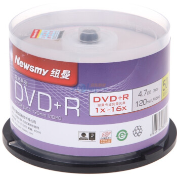 
                                                                                纽曼（Newsmy）DVD+R光盘/刻录盘 炫光系列 16速4.7G 桶装50片                