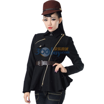 bessie 军装风斜门襟毛呢大衣(配腰带)bs11alt013 褐色 xl(175/92a)