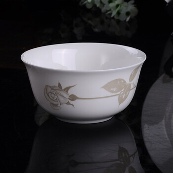 品源轩 骨质瓷白玫瑰4.5英寸金钟碗6个 小勺6把