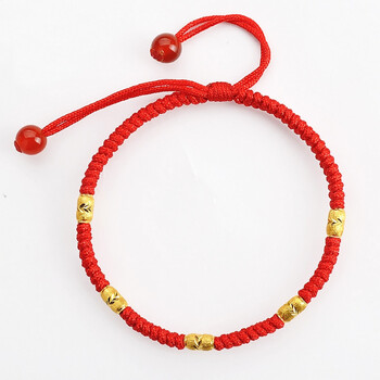 妖金2013新款999千足金转运珠本命年红绳手链 双拉款式 5珠款 0.