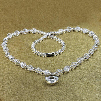 十二福 辟邪护身天然白水晶项链 刻花圆珠款