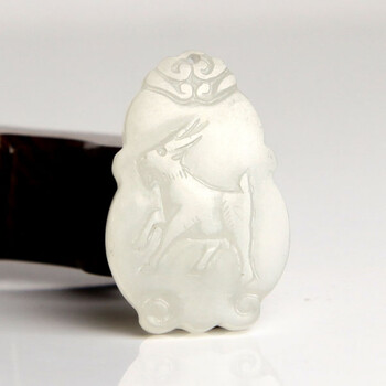 老山玉器 新疆和田玉石玉器 羊脂玉生肖牌羊(附鉴定证书)