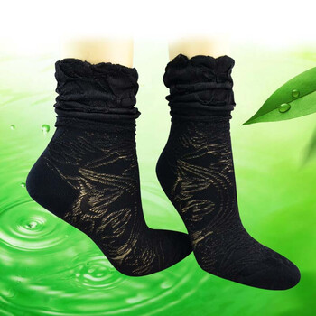 女丝袜蕾丝绣花暗提花透气银丝纤维抗菌防臭蕾丝筒袜 (2双装) 黑色