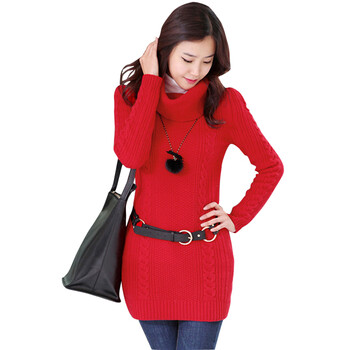 thea 长袖保暖毛衣裙长款秋冬款韩版宽松高领打底毛衣女装 gw522123