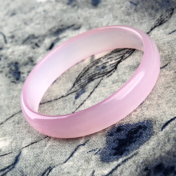 > 婧茹冰花芙蓉玉手镯 天然粉色玛瑙手镯 水晶芙蓉石镯子 女 招桃花