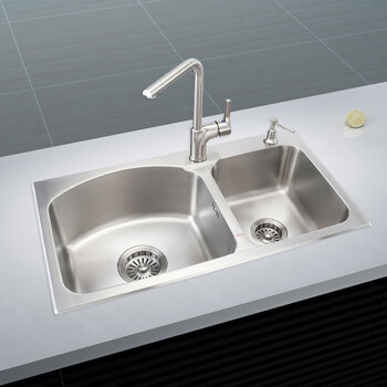 邦克bonke 304不锈钢圆砂双槽水槽 8617 家居就旗舰店 浅灰色 双槽