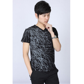 三利正品 13夏新 男士v领短袖t恤 丝光棉 夏款个性t恤男ia32341 乌色