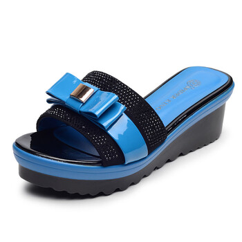 蜘蛛王女凉拖2013夏季新款时尚水钻舒适坡跟女凉拖083k82912080p 蓝色