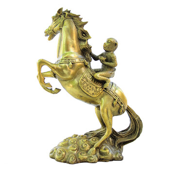 葩朵儿 开光黄铜工艺品马上封侯摆件 马上猴 猴骑马 令旗猴催官运旺