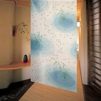 
                                        风雅荷塘 鱼水和谐85*150CM 经编纱印花风水布艺门帘 隔断帘 送杆                