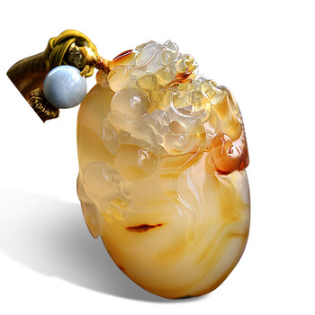 石仙 天然冰彩玉髓招财貔貅手把件 印尼冰种玉髓把件