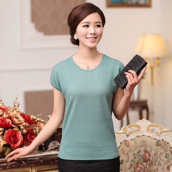 新款时尚妈妈装中年女装大码夏装短袖上衣 so-8908 皮蛋绿 m建议体重