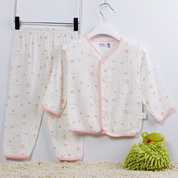 南极人0-3岁宝宝服纯棉长袖开胸夏季空调服 njyf-2008 快乐鱼浅粉 80