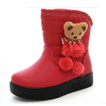 迪冬季雪地靴防水防滑靴子女童棉鞋儿童卡通小熊保暖中筒靴b29 红色
