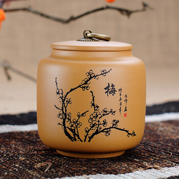 
                                                                                宏中紫砂茶叶罐大号手工存茶醒茶密封罐普洱罐茶叶缸茶盒茶叶盒茶具礼盒套装梅兰竹菊 段泥                