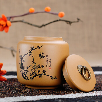
                                                                                宏中紫砂茶叶罐大号手工存茶醒茶密封罐普洱罐茶叶缸茶盒茶叶盒茶具礼盒套装梅兰竹菊 段泥                
