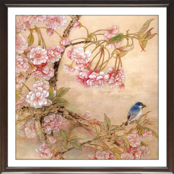 装饰画客厅现代强壁挂画餐厅卧室实木简约有框中国式字画书法鸟语田园花香花鸟图 H 60*60cm/幅