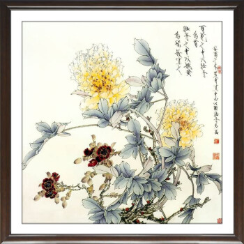 装饰画客厅现代强壁挂画餐厅卧室实木简约有框中国式字画书法鸟语田园花香花鸟图 H 60*60cm/幅