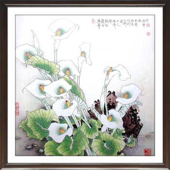 装饰画客厅现代强壁挂画餐厅卧室实木简约有框中国式字画书法鸟语田园花香花鸟图 H 60*60cm/幅