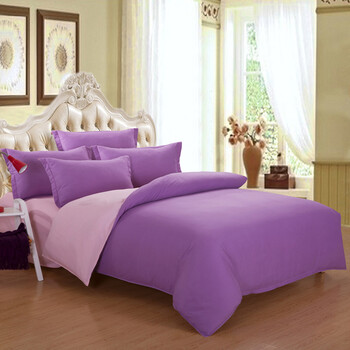 用品四件套 新品套件 纯色双拼芦荟棉 活性印染素色双拼套件包邮 紫色