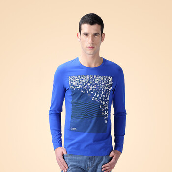 2013秋装新款 男士不规则印花圆领长袖t恤 hts1b007 蓝色(007l) 180