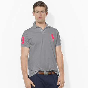 polo ralph lauren /保罗 男士短袖大马标修身polo衫 翻领t恤 灰色