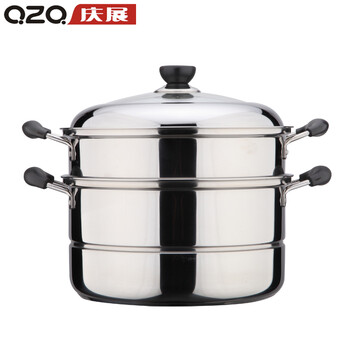 庆展家用蒸包子蒸笼不锈钢蒸锅二层蒸笼燃煤气电磁炉通用 28cm