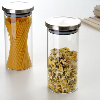 
                                        左茗右器 茶叶罐耐热玻璃存茶罐 透明食物储物罐 花茶叶盒奶粉食品密封罐防潮保鲜盒干果瓶子 不锈钢盖小号550ML                