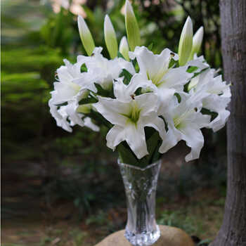 > 百合仿真花 水晶玻璃瓶插花套装 高档客厅假花花艺台面装饰花免邮 6