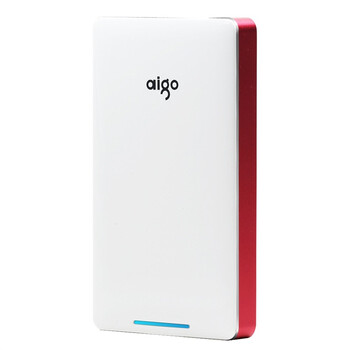 爱国者（aigo）移动电源AC100锂聚合物充电宝10000mAh白色红边