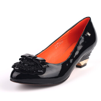 蜘蛛王女鞋正品2014春季新款女单鞋漆皮时尚中跟鞋职业真皮皮鞋 黑色