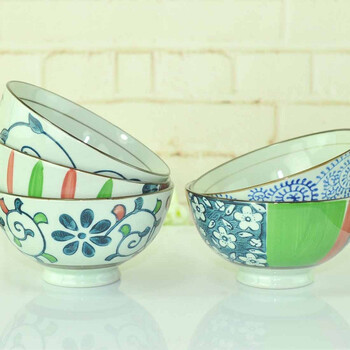 一品望家 陶瓷碗 3.5寸饭碗 和风手绘碗礼盒(兰花5个装)