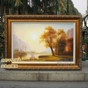 
                                        煌巢尚品客厅玄关装饰画手绘风景油画古典山水聚宝盆壁画欧式沙发背景画横版有框画电表箱遮挡画 欧式黄桐实木框-聚宝盆A 订制带框长120x高80cm                