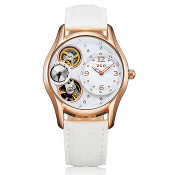 正港zgo全自动机械表女士手表正品韩国时尚学生真皮带表防水镂空水钻