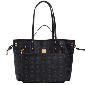 > mcm 女款黑色斑马纹包中包子母包双面手提单肩包 mwp4svi38 bk001