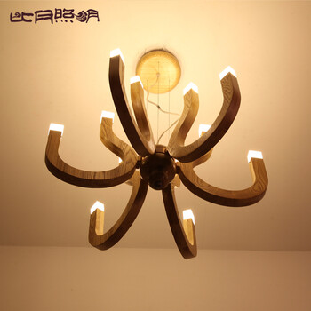 
                                        比月照明 透光云石客厅吊灯餐厅东南亚水曲柳木质吧台创意个性吊灯3183 38cm 55cm                