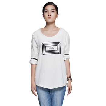 荻嘉茂(ticamo)2013新款女士韩版秋冬装七分袖宽松圆口麻格衬衣332524