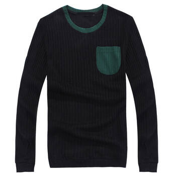 秋冬新款外套上衣 英伦风男士纯色圆领套头纯棉长袖t恤 ism502 黑色 m