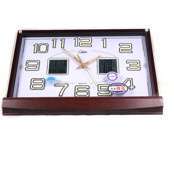 【支持货到付款】康巴丝万年历静音客厅挂钟夜光石英钟表2766 咖木白