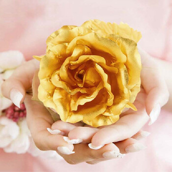 三八礼品金玫瑰花纯金箔礼品 送老婆生日送女友生日礼物 大号心形底坐