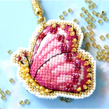 法国dmc十字绣正品最新款十字绣挂件珠绣小幅简单|粉色蝴蝶-珠子 14ct