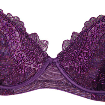> 桑扶兰 春季新款 聚拢调整型高档刺绣蕾丝文胸 akc13 深紫色 75b
