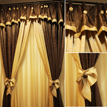 曼凯维奇 仿真丝现代简约单色窗帘 客厅卧室 成品窗帘 深咖啡色布