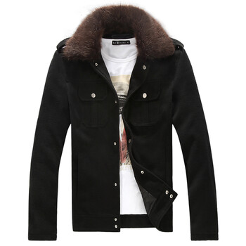 刻舟木男装2013新款休闲男士毛领夹克 韩版秋装男款夹克衫毛呢外套w17